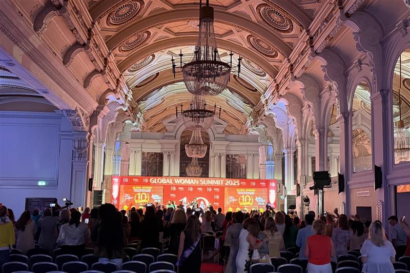 Audience at Global Woman Summit London 2025 during keynote session at Grand Connaught Rooms in Covent Garden